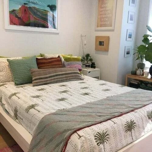 Couverture Handmade Indien Floral Coton Matelassé Couvre Lit Boho Kantha Couette