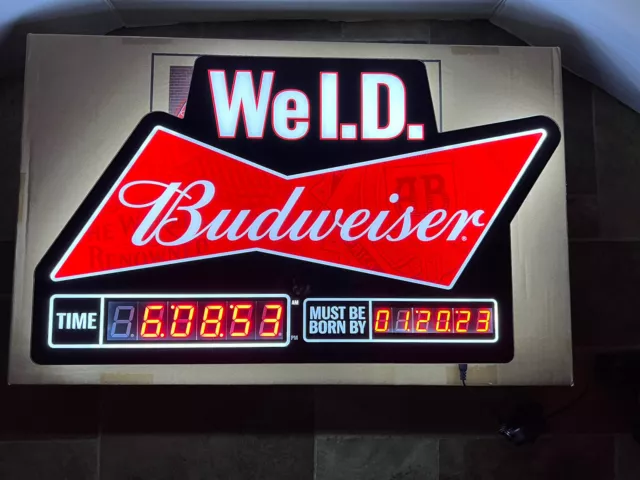 Budweiser Beer We Id Countdown Clock Light Up Led Sign Game Room Man Cave Bar