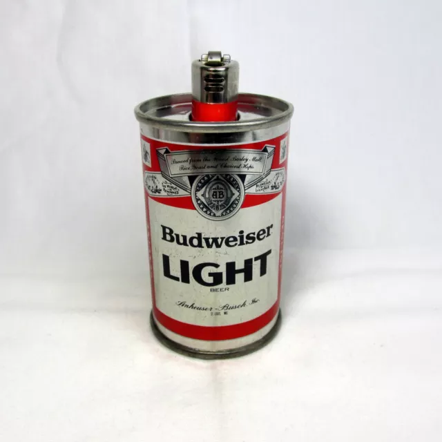 Rare Vintage 3" Inch Mini BUDWEISER LIGHT Metal Beer Can Bic Lighter Holder