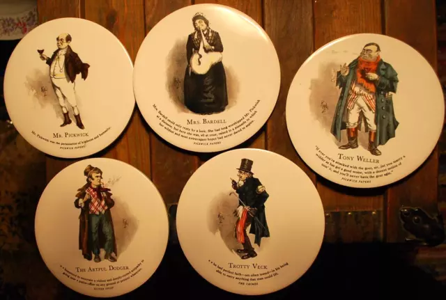 Vintage Set Of 5 Trivets Tiles CHARLES DICKENS CHARACTERS H&R Johnson England 6"