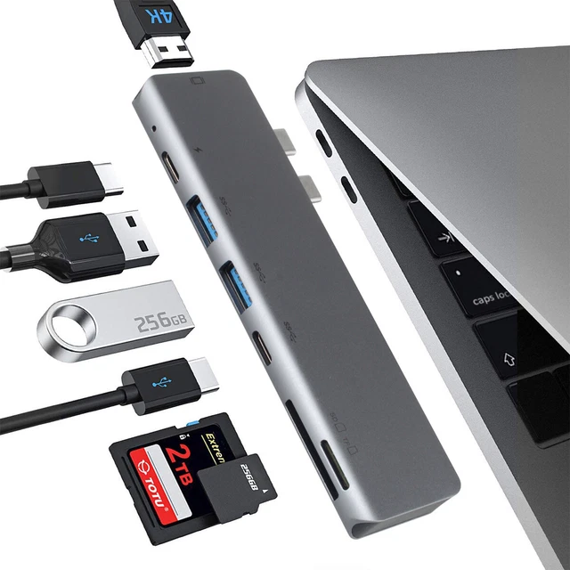 7in1 USB C Hub HDMI Dual Type-C Multiport Card Reader Adapter 4K For MacBook Air