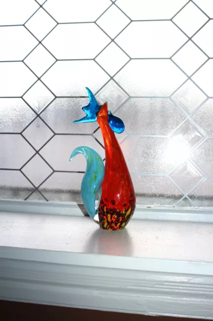 Vintage Murano Art Glass Rooster Figurine Sculpture Hand Blown Glass Chicken