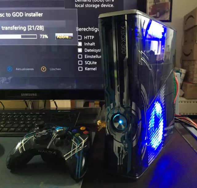 xbox 360 slim RGH3/LT3+,Transparente Halo 4 Edition mit passendem Controller