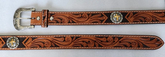 NEW Western Leather Belt Tooled Floral Tan Ranger Rodeo Spiritual Size 38