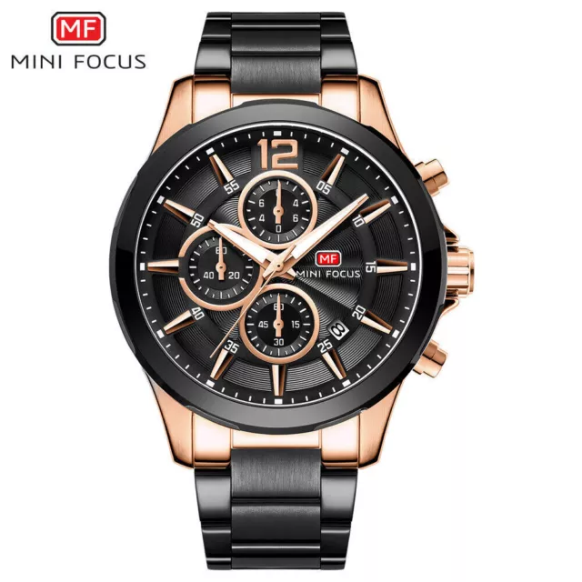 MINI FOCUS Men Watch Chronograph Vintage Watch Male Business Black Wristwatch