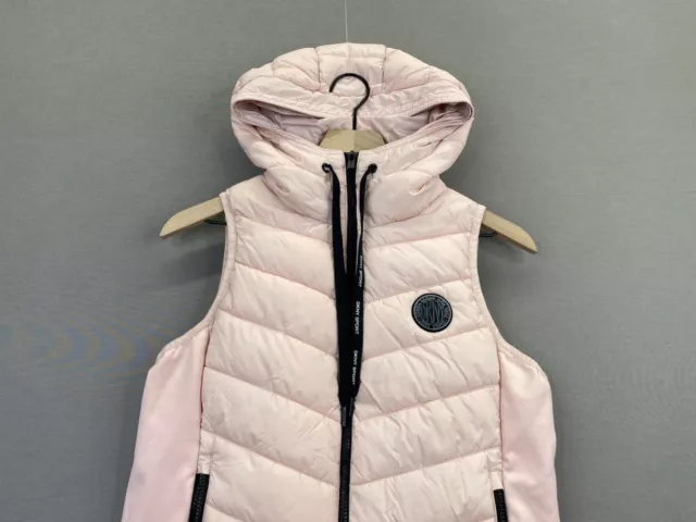 DKNY Womens Puffer Hooded Vest Pink Full Zip Up Pockets Sleeveless Size Small " 3