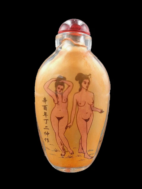 Exquisita Colección Vidrio Tallado a Mano Resorte Palacio Botella de Tapé