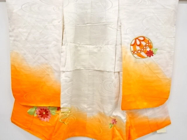 37573# Japanese Kimono / Antique Kimono For Girls / Embroidery / Flower & Ma