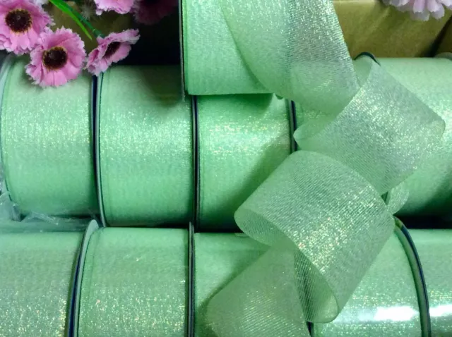 10mts EASTER RIBBON GIFTS BOWS CRAFTS DECORATION FLOWERS SPRING GREEN PEARL 4cm