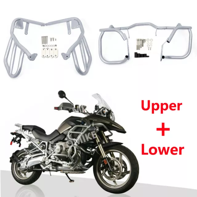 Upper+ Lower Engine Guard Highway Crash Bars Protector For BMW R1200GS 2008-2012