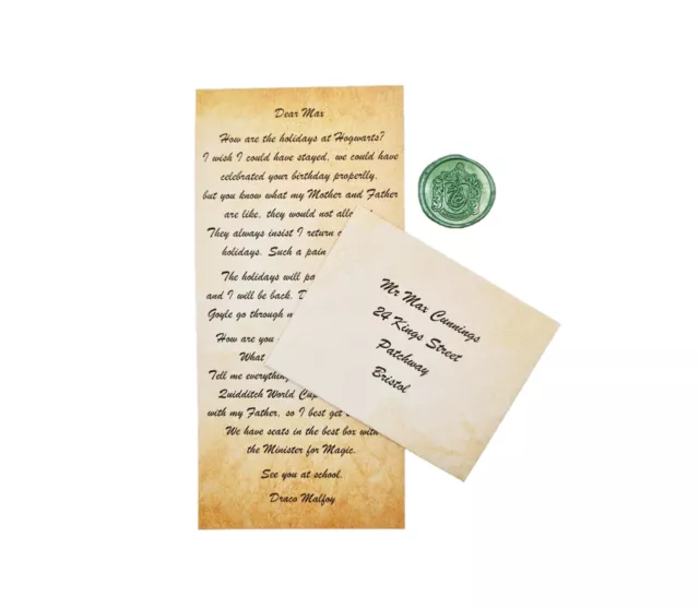 Personalised BIRTHDAY Letter Draco Malfoy Hogwarts Harry Potter Gift Slytherin 2