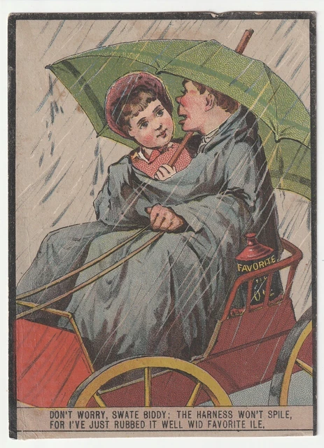 1880s~Rochester New York NY~Stagecoach Lovers~Harness Oil~Victorian Trade Card
