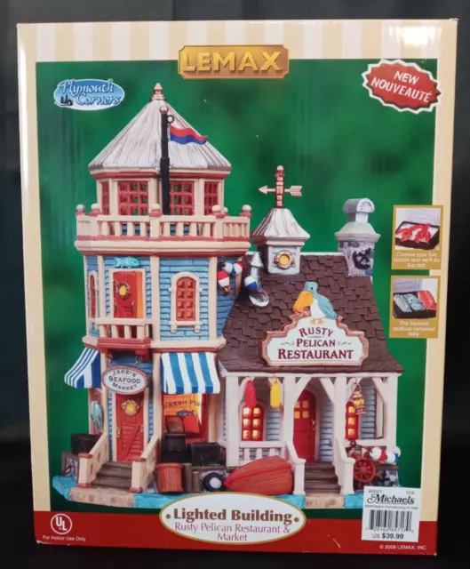 Lemax Lighted Building Plymouth Corners Rusty Pelican Restaurant Market 2008 NIB