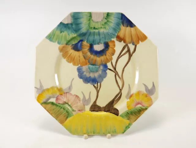 Clarice Cliff Tea Plate In The Rhodanthe Pattern / Octagonal Shape Ref 1252/1