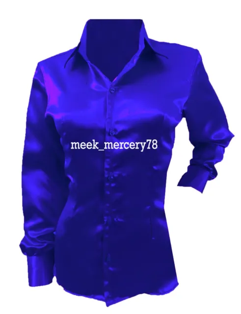 T-Shirt Festa Abbigliamento Raso Blu Reale Donna Camicia Collo S81