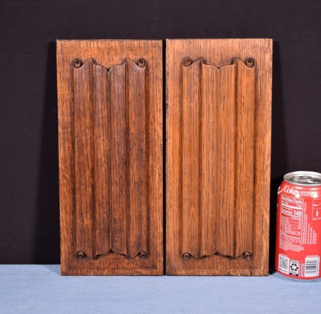 Pair of Gothic Linen Fold Carved Two Sided Panels/Trim in Solid Oak Wood