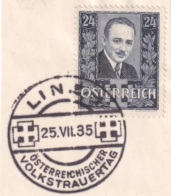 Österreich 1935 Dollfuß Nr. 590, 24 Gr. mit Sonderstempel, Linz Volkstrauertag