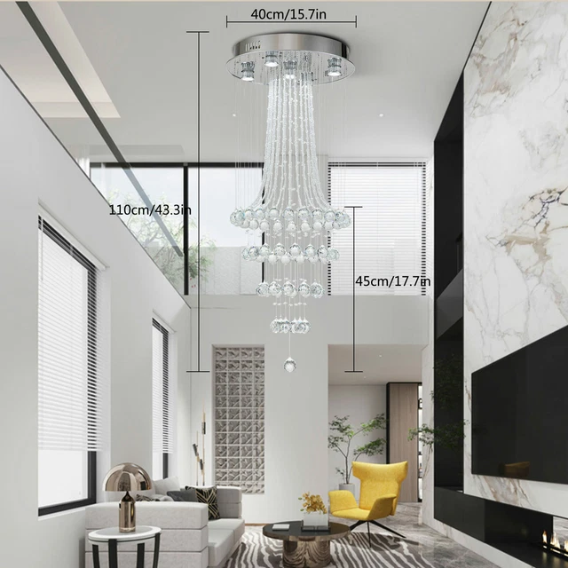 Q&S Modern Crystal Chandelier Chrome Pendant Light 6 Lights For Dining-696401