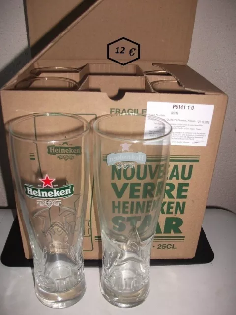 lot 6 verres à bière Heineken STAR  en 25 cl   NO  RICARD BIEN LIRE L'ANNONCE