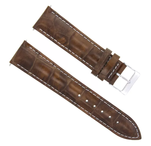 19Mm Leather Watch Band Strap For Audemars Piguet Light Brown  White Stitching