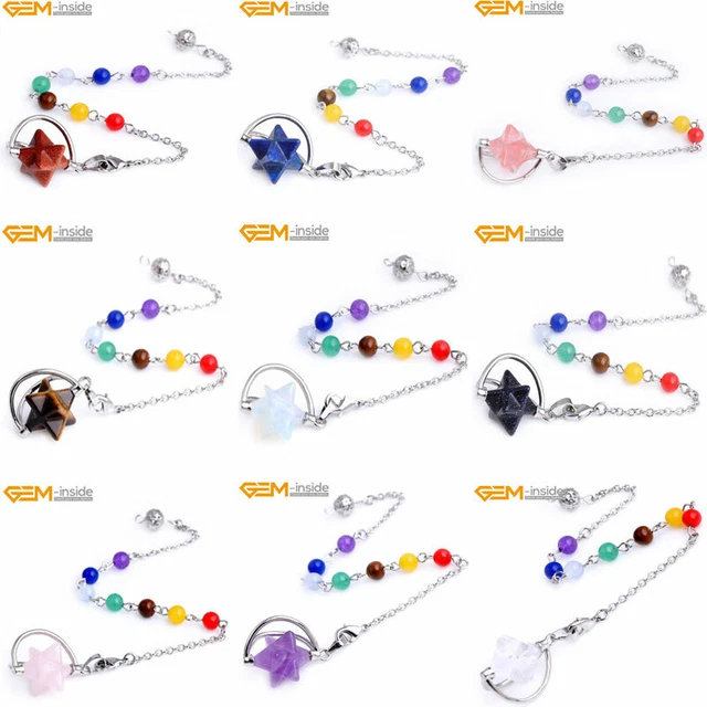 Merkaba Dowsing Chakra Pendulum Energy Healing Reiki Gemstones Pendant 25x29mm