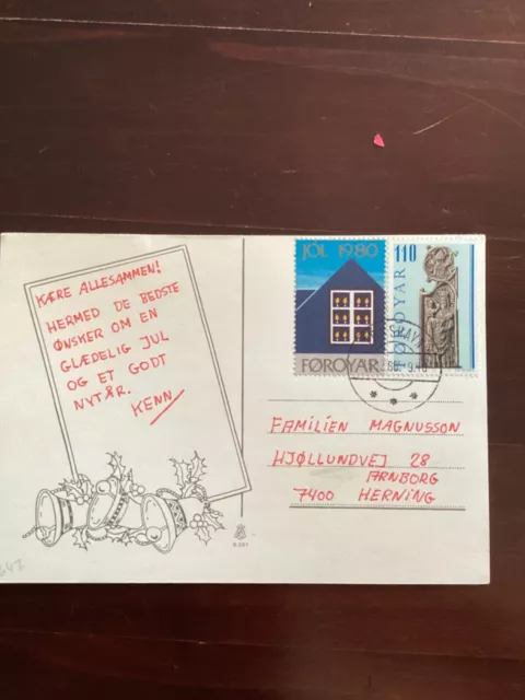 Färöer Plattenfehler auf Weihnachtskarte Michel 56 Punkt im oberen Markenbild
