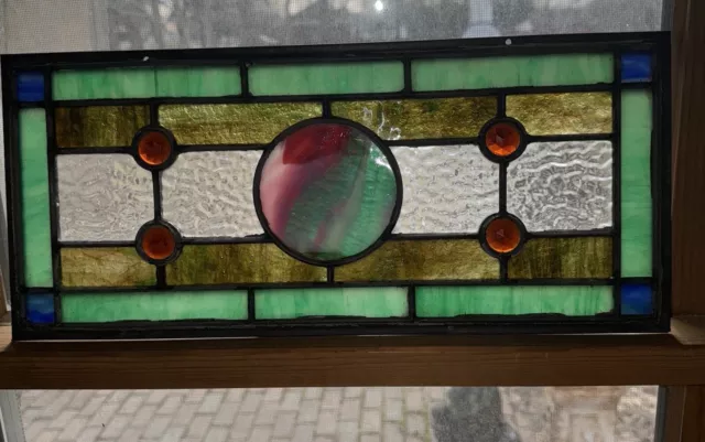 8”W x 18"Handcrafted Jeweled beveled stained glass window panel.