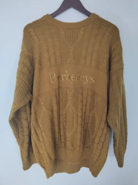 Vintage Burberry London Sweater Jumper Knit Golden Brown Size XL Wool