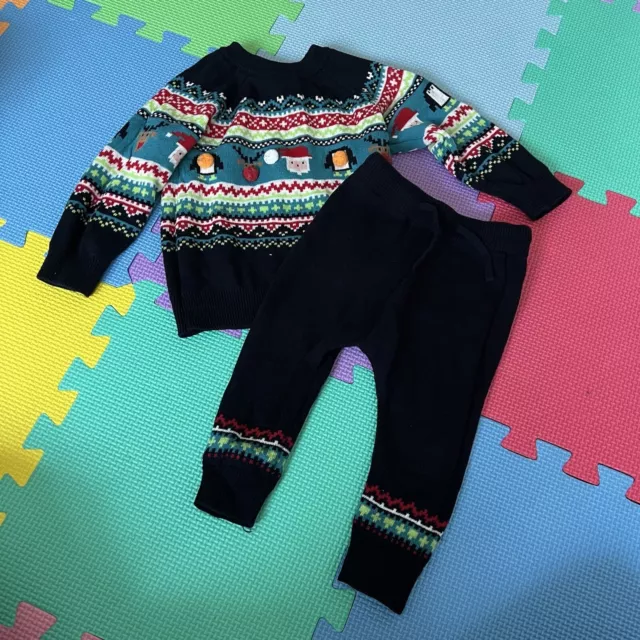 Next Baby Boy Blue Leggings And Jumper Christmas Design Knitwear 9-12 Months