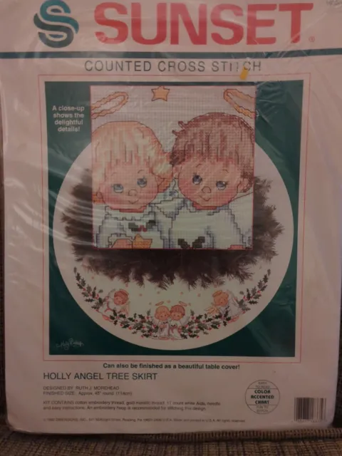 Sunset Holly Angel Christmas Tree Skirt Counted Cross Stitch Kit - Ruth Morehead