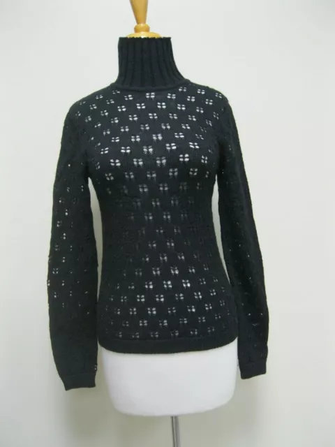 Bottega Veneta Womens Turtleneck Black Wool Perforated Knit Sweater EUR 38 EUC