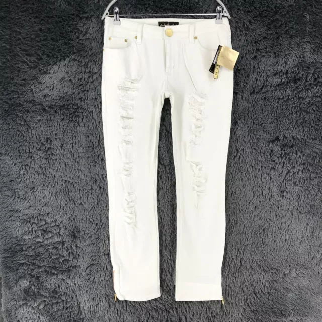 Baby Phat Femme Blanc Slim Extensible Jean Déchiré Taille 7/W30