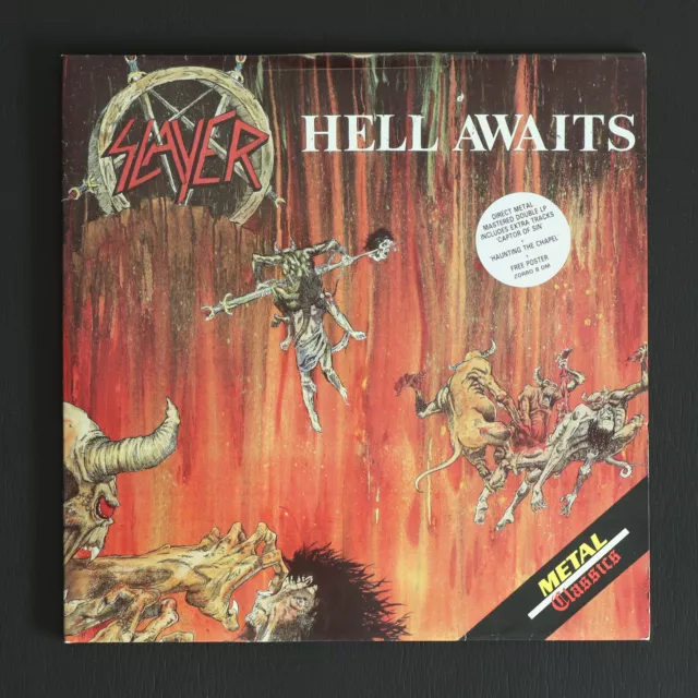 Slayer -  Hell Awaits Vinyl Doppel-LP von 1985 *Guter Zustand* mit orig. Poster