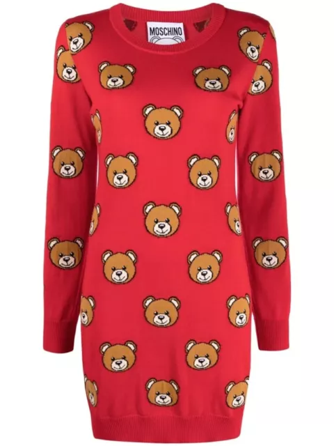 Moschino Couture Oversized Intarsia Teddy Bear Wool Knit Dress - 36 IT or 40 IT