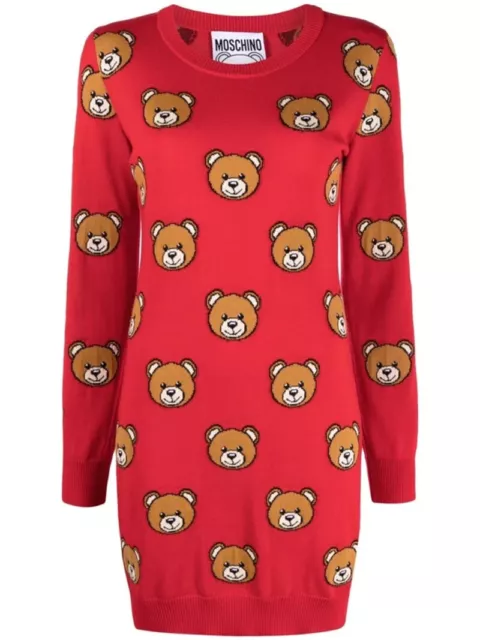New Moschino Couture Intarsia Teddy Bear Wool Knit Dress