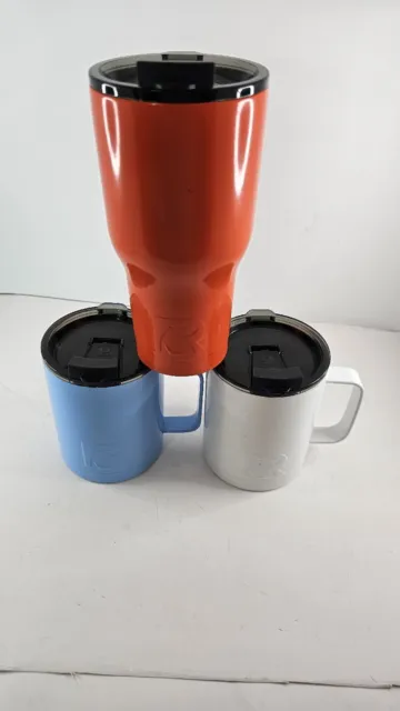 Lot 3x  RTIC Coffee Cups/Mug White & Blue 12oz Insulated Double Wall Tumbler