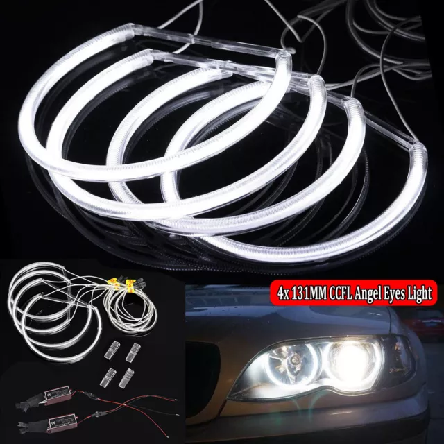 4x 131MM White Halo Ring Cotton Light LED Angel Eyes For BMW E36 E38 E39 E46 M3