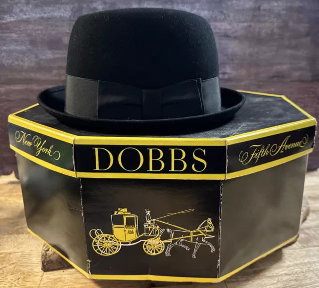 Vintage Dobbs Fifth Avenue New York Black Fedora Hat Size 6 3/4 Chalfont W/ Box
