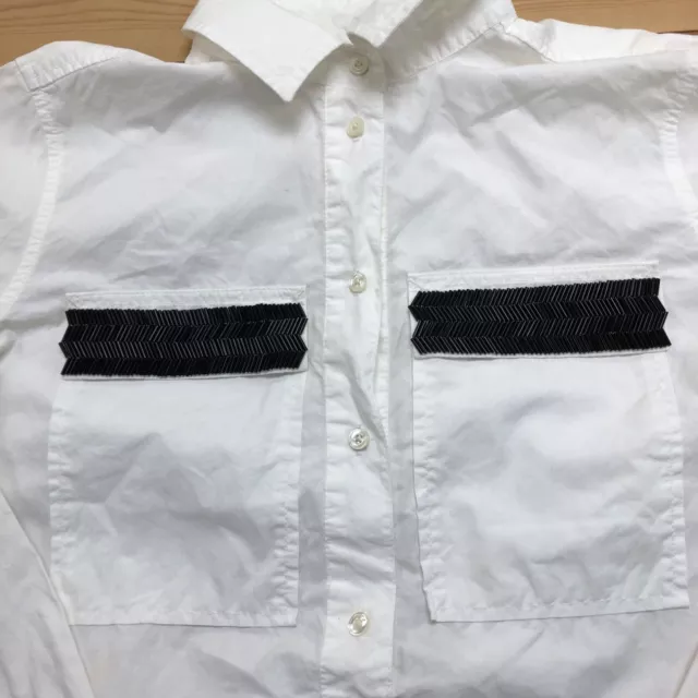 J.Crew White Solid Beaded Chevron Popover Black Beading Shirt Women's Size 2 3