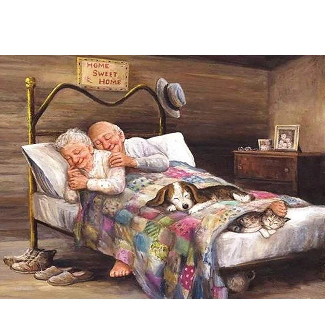 5D Old Couple Mosaic Diamond Painting Drawing Full Round Drill DIY Art Handcraft