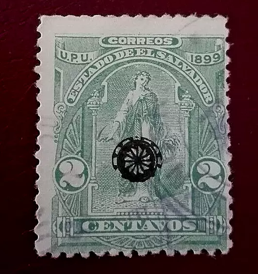 EL Salvador: 1899 Ceres  Overprinted Wheel 2 C. Collectible Stamp.