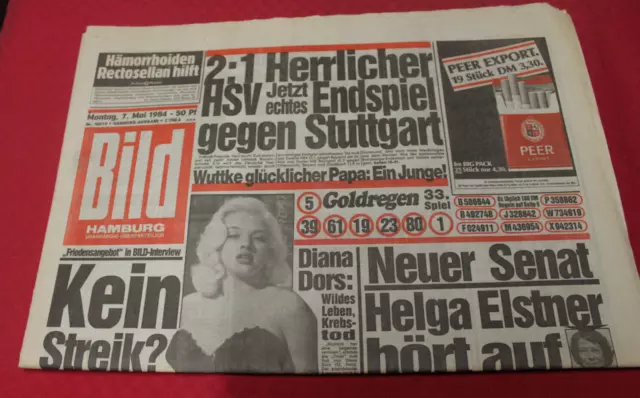 Bild Zeitung  Hamburg 7. Mai 1984 Geschenkidee 40. Geburtstag * Diana Doors HSV