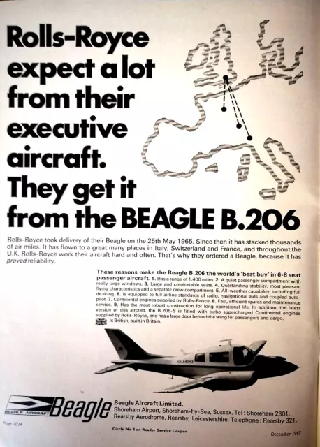 1967 Original Print Advert Ad : Beagle B.206 Rolls Royce Executive Aircraft