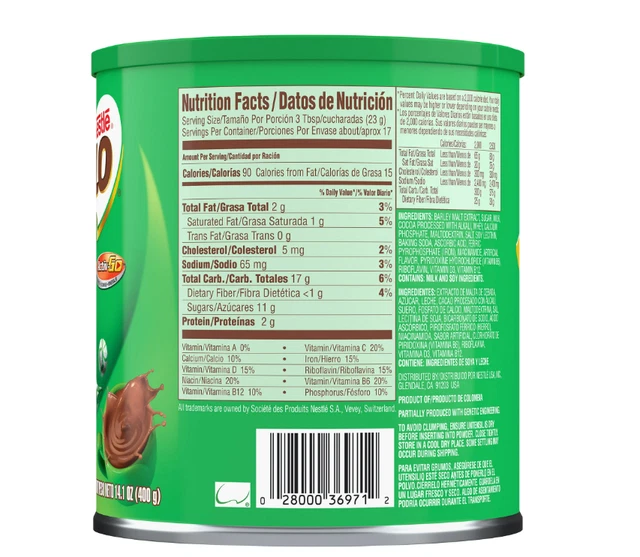 NESTLE MILO CHOCOLATE Flavored Nutritional Drink Mix 14.1 oz. x 2 cans