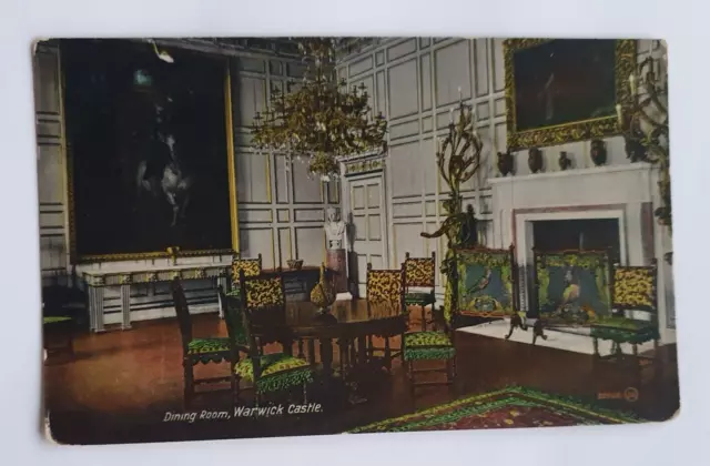 Vintage Unposted Valentines Series Postcard - Dining Room, Warwick Castle (b)