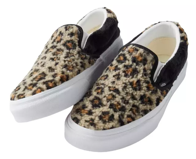 VANS SLIP ON (Sherpa) Leopard Faux Fur Shoes Women's Size 9 New Fast ...
