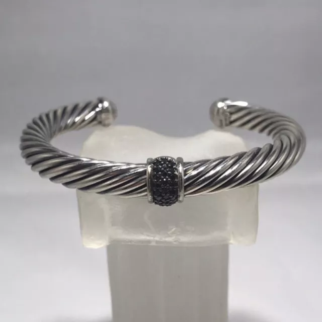 David Yurman Sterling Silver 7mm Pave Black Diamond Cable Cuff Bracelet