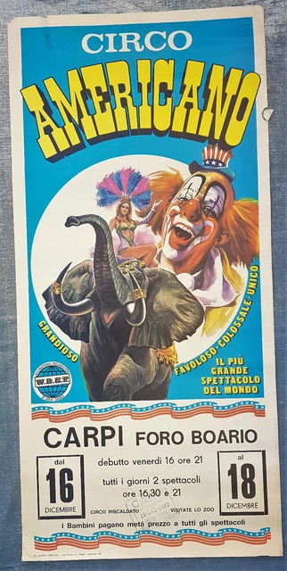 Manifesto Circo Americano Clown Elefanti Vintage 1977 Circus Poster Original