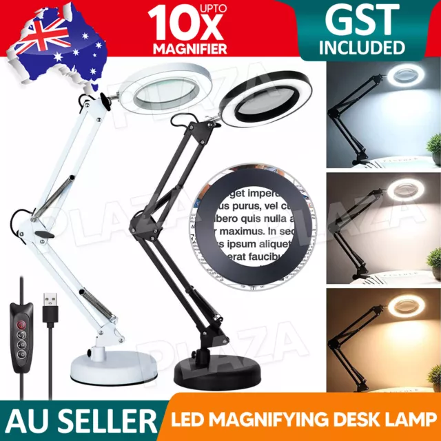 Magnifying Glass with LED Light Magnifier Crafts Book Reading Light Desk Lamp AU