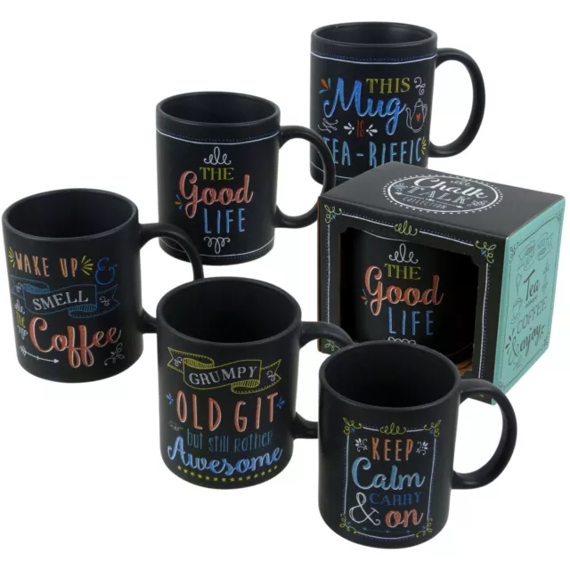 Black Chalk Talk Collection Chalkboard Style Mug/Cup Gift Boxed 5 Designs